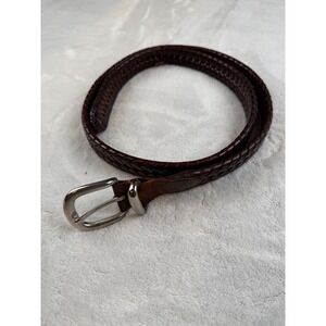 Coach Braided Brown Leather Belt Mens 40‎ Tan 6922 Silver Tone Buckle Woven